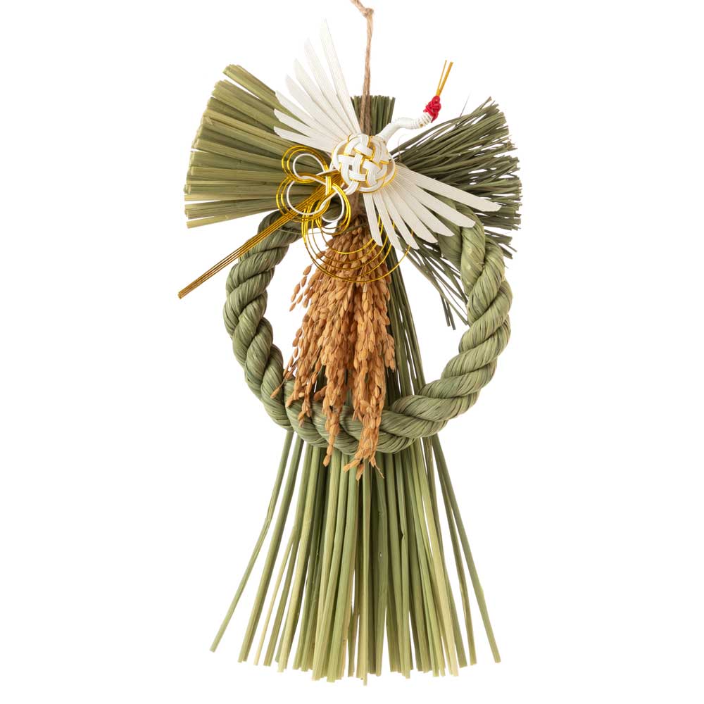 正月しめ飾り　わらむ　飛鳥（あすか）　国産わらの縁起物　玄関飾り　マンションのドアにも　壁掛け　31.5×19cm　日本製　国産　鶴寿千歳　松鶴延年　鶴舞鳳翔