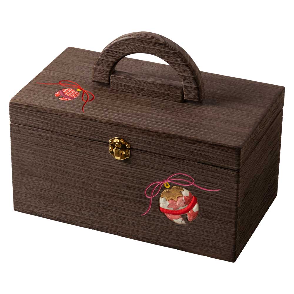 ソーイングボックス・大 (034) 鈴 裁縫箱 木目込細工 桐製・時代仕上 箱長の桐工芸品 日本製 東京浅草の木製品