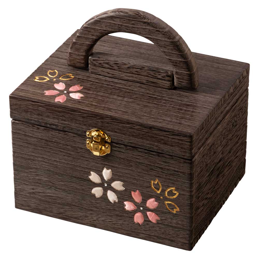 ソーイングボックス・小 (047)　桜　裁縫箱　木目込細工　桐製・時代仕上　箱長の桐工芸品　日本製　東京浅草の木製品