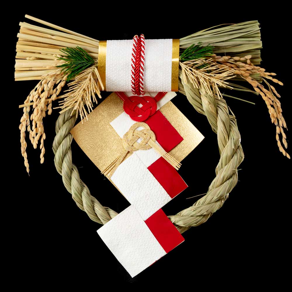 竹治郎　越後魚沼飾り　月鏡（げっきょう）　正月飾り　注連飾り　新潟県南魚沼産稲わら使用　和モダンな玄関飾り　マンションのドアにも　日本製のおしゃれなお正月リース