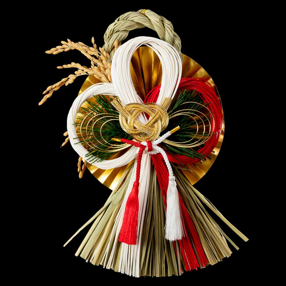 竹治郎　越後魚沼飾り　明月（めいげつ）　正月飾り　注連飾り　新潟県南魚沼産稲わら使用　和モダンな玄関飾り　マンションのドアにも　日本製のおしゃれなお正月リース