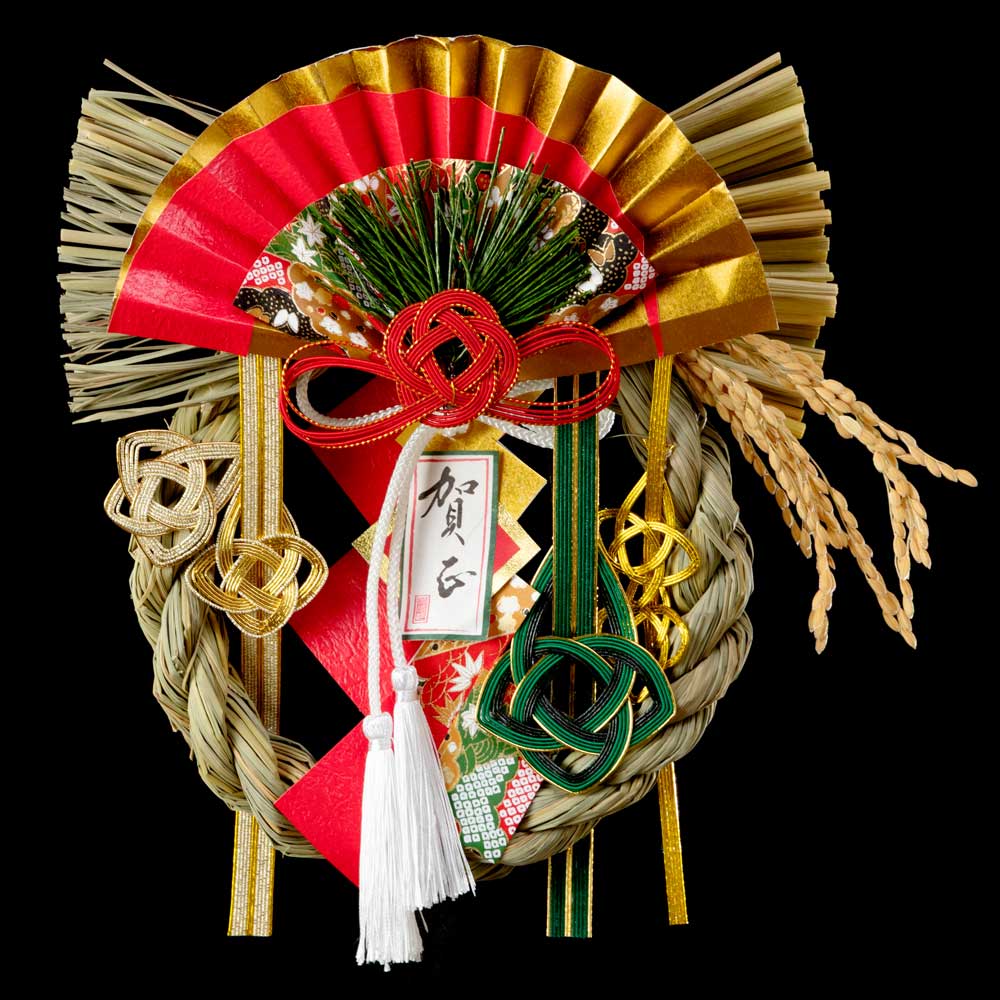 竹治郎　越後魚沼飾り　かぐや　正月飾り　注連飾り　新潟県南魚沼産稲わら使用　和モダンな玄関飾り　マンションのドアにも　日本製のおしゃれなお正月リース