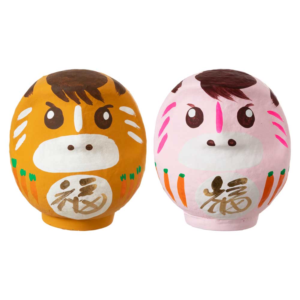 高崎だるま　2026年干支だるま午ペアセット　茶＋桃　令和8年　馬　うま　招福万来の正月飾り　縁起物　置物　インテリア　群馬県指定ふるさと伝統工芸品