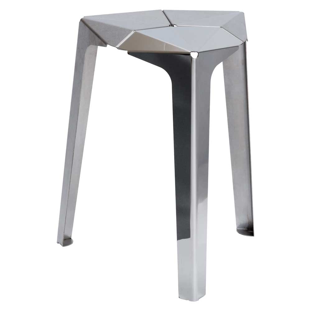 かねよし　金属を楽しむスツール　orisu　FERUCEシルバー　デザイン：Kazuhito Ishida　折り紙のように金属を折り曲げて作った椅子