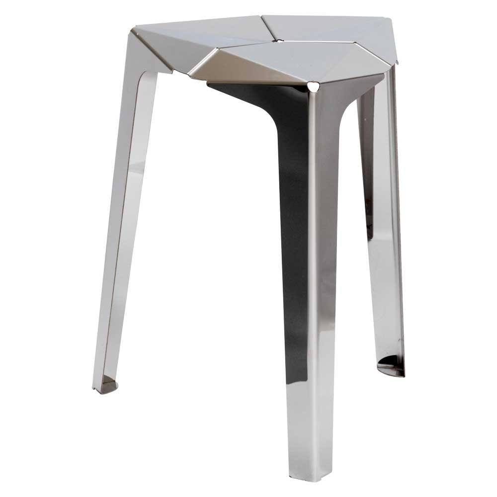 かねよし　金属を楽しむスツール　orisu　ステンレス　デザイン：Kazuhito Ishida　折り紙のように金属を折り曲げて作った椅子