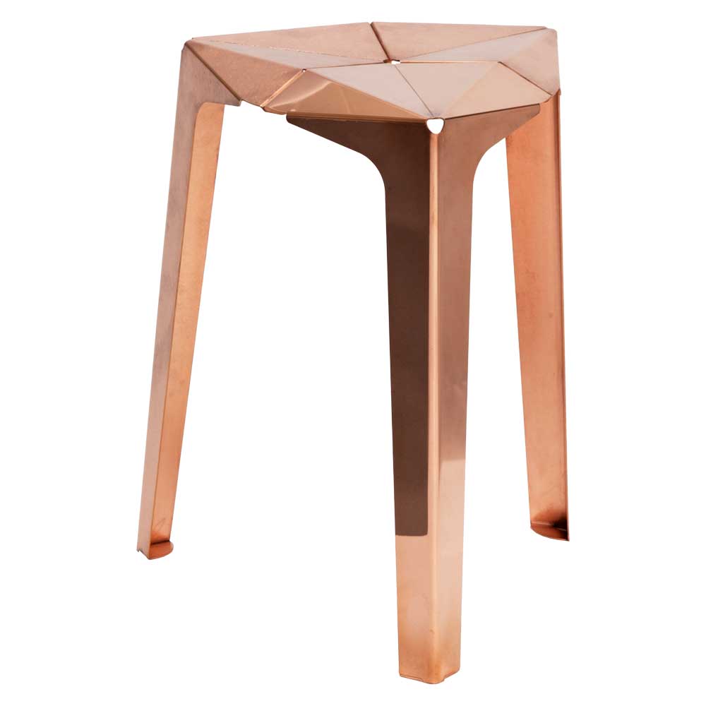 かねよし　金属を楽しむスツール　orisu　銅　デザイン：Kazuhito Ishida　折り紙のように金属を折り曲げて作った椅子
