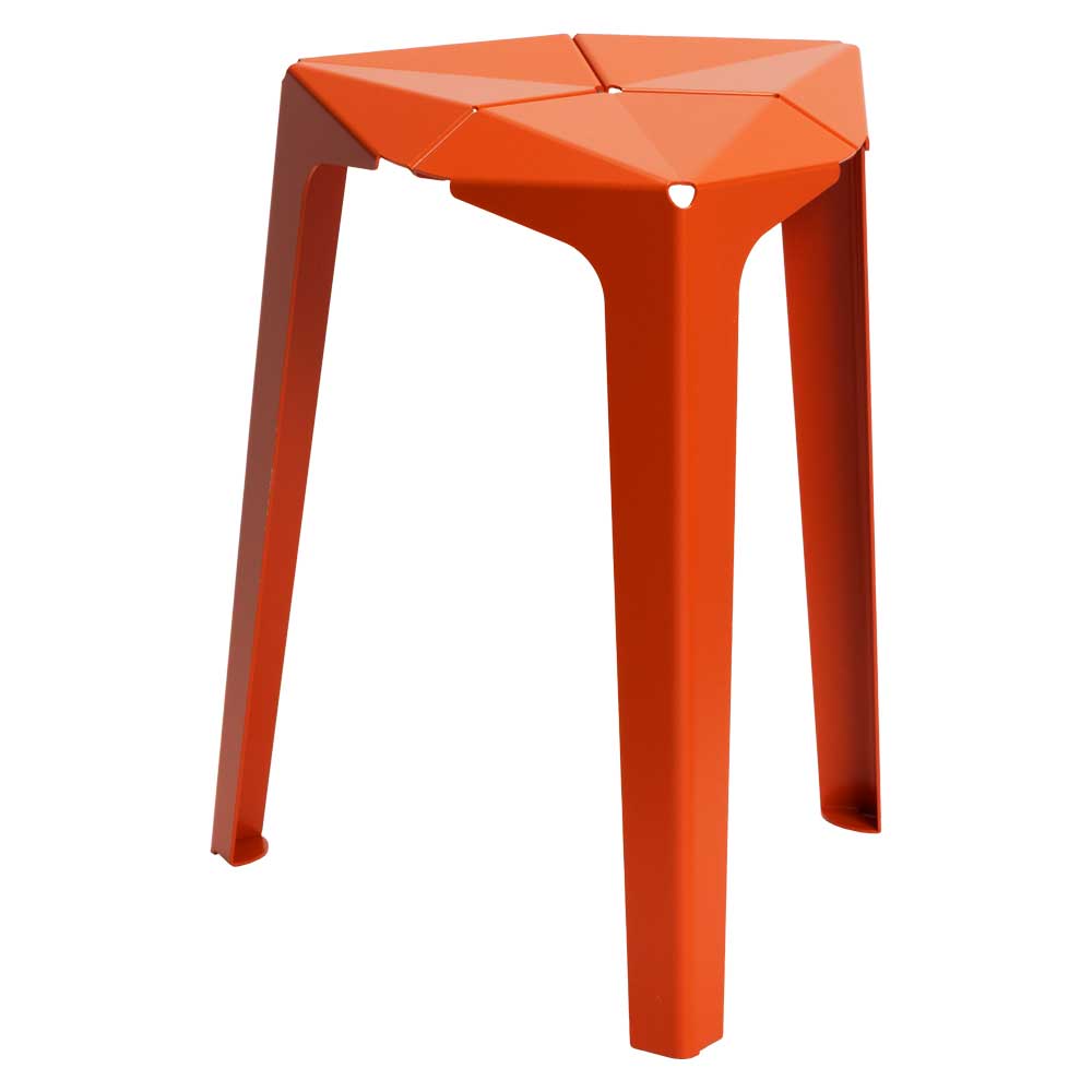 かねよし　金属を楽しむスツール　orisu　アルミ／オレンジ　デザイン：Kazuhito Ishida　折り紙のように金属を折り曲げて作った椅子