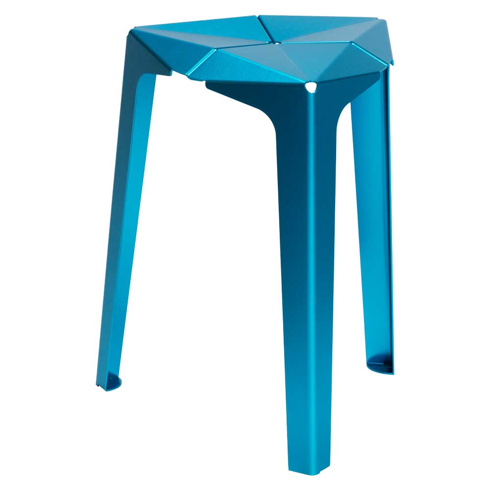 かねよし　金属を楽しむスツール　orisu　アルミ／ブルー　デザイン：Kazuhito Ishida　折り紙のように金属を折り曲げて作った椅子