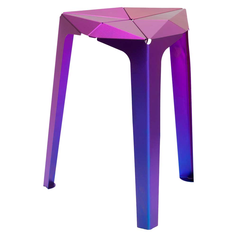 かねよし　金属を楽しむインテリア・飾り台　orisu　チタン／パープルブルー　デザイン：Kazuhito Ishida　折り紙のように金属を折り曲げて作った台座・ディスプレイスタンド