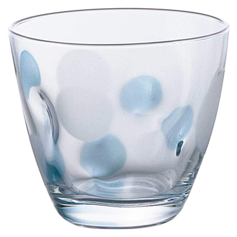 水玉ぐらす　フリーカップ　ブルー　240ml　カラフルでポップなグラス