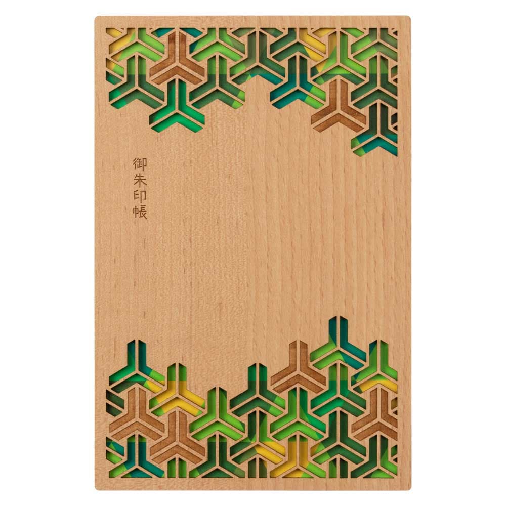 moku-zakka　和モダンな御朱印帳　組亀甲　導-michibiki-　両面24山48ページ　MDF＋和紙　日本の伝統柄をレーザー加工　日本製／愛知県の工芸品
