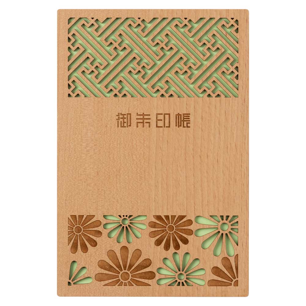 moku-zakka　和モダンな御朱印帳　紗綾型　導-michibiki-　両面24山48ページ　MDF＋和紙　日本の伝統柄をレーザー加工　日本製／愛知県の工芸品