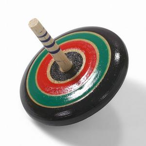 色とりどりのしっかりひねり独楽　木製　平こま　１個　※色・柄はお選びいただけません