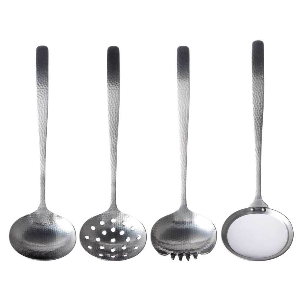 おたま　4種セット　中サイズ　ステンレス製　槌目模様の和味（なごみ）シリーズキッチンウェア　調理器具　鍋もの用レードル　キッチンツール　調理器具　新潟県の金属製品