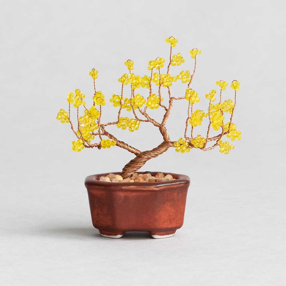 ネジッテBONSAIキット　蝋梅　ビーズを使って自分で作る　つまめるサイズの盆栽工作キット　ワイヤーをねじるだけ　手作り　ハンドメイド　置物　日本製
