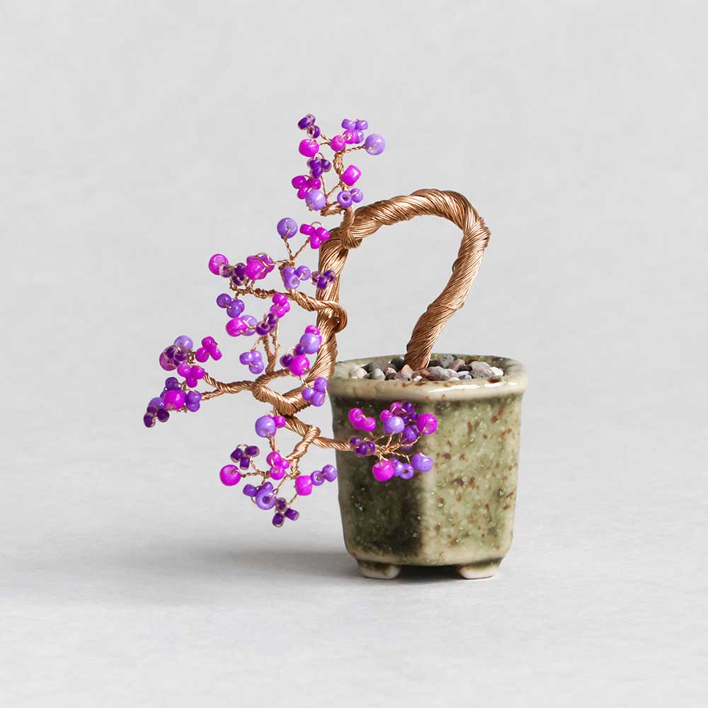 ネジッテBONSAIキット　紫式部　ビーズを使って自分で作る　つまめるサイズの盆栽工作キット　ワイヤーをねじるだけ　手作り　ハンドメイド　置物　日本製