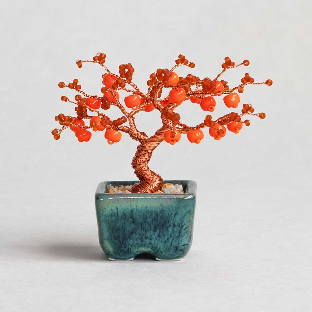 ネジッテBONSAIキット　柿　ビーズを使って自分で作る　つまめるサイズの盆栽工作キット　ワイヤーをねじるだけ　手作り　ハンドメイド　置物　日本製