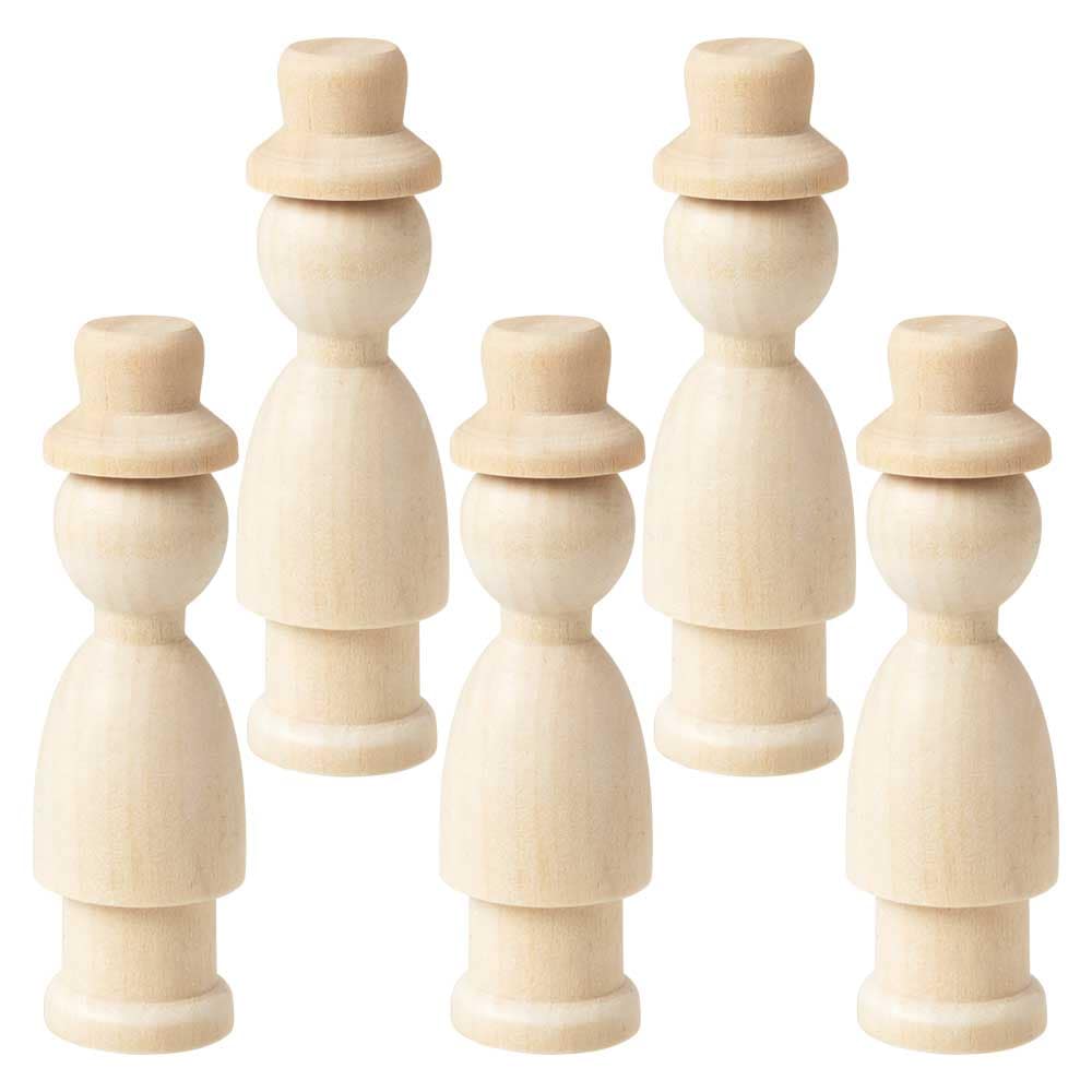 工作色塗り　木製人形　5個セット　紳士・帽子付き　高さ8.1cm　DIYデコレーション　ぬり絵　ワークショップにも