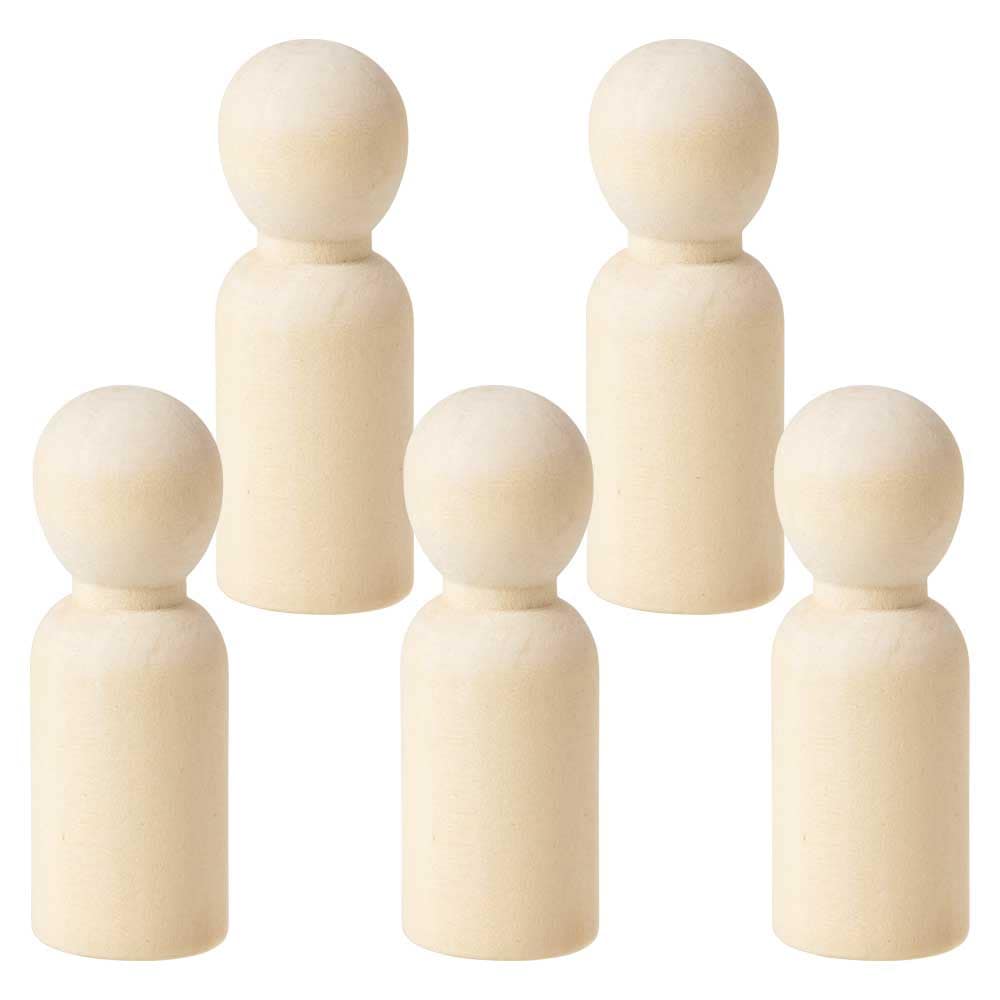 工作色塗り 木製人形〈子ども・こけし・5個セット〉高さ5.3cm｜白木に色を塗る、デコレーション人形
