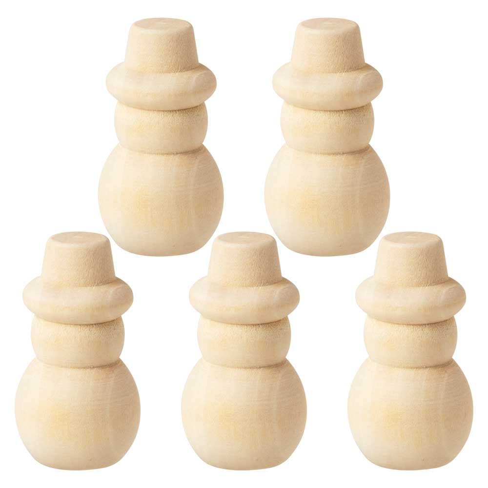 工作色塗り　木製人形　5個セット　スノーマン・雪だるま　高さ5cm　DIYデコレーション　ぬり絵　ワークショップにも