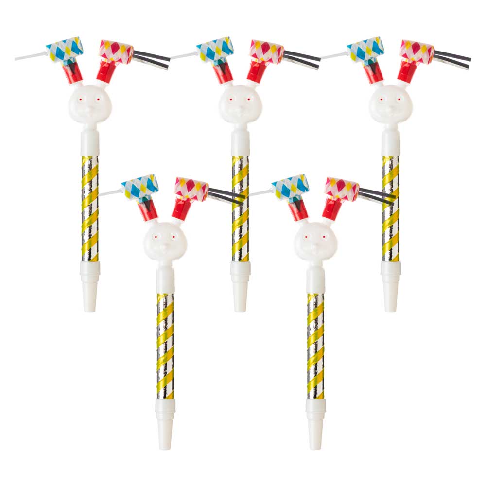 ２方向にびよーん　うさぎ吹き戻し（巻き取り式）　5本セット　昔ながらの定番おもちゃ　日本製　※色はお選びいただけません