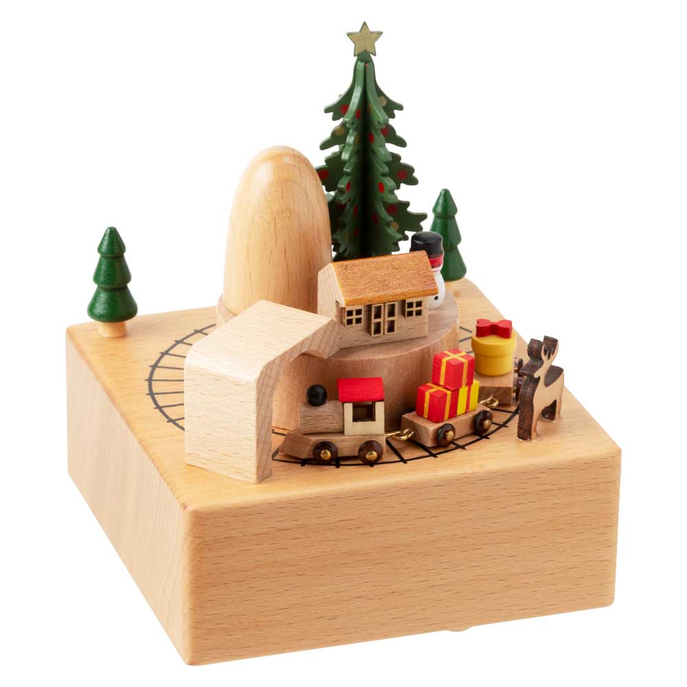 汽車が走る木製オルゴール〈クリスマストレイン〉ブナ材｜回って奏でる、目と耳で楽しむ木のオルゴール
