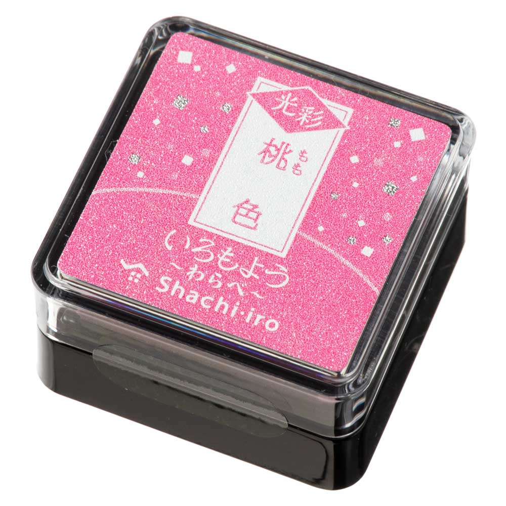 シヤチハタスタンプパッド　いろもよう・光彩　わらべ　桃色(ももいろ/LIGHT PINK)　ほんのりキラリ上品な光沢　ミニサイズインクパッド