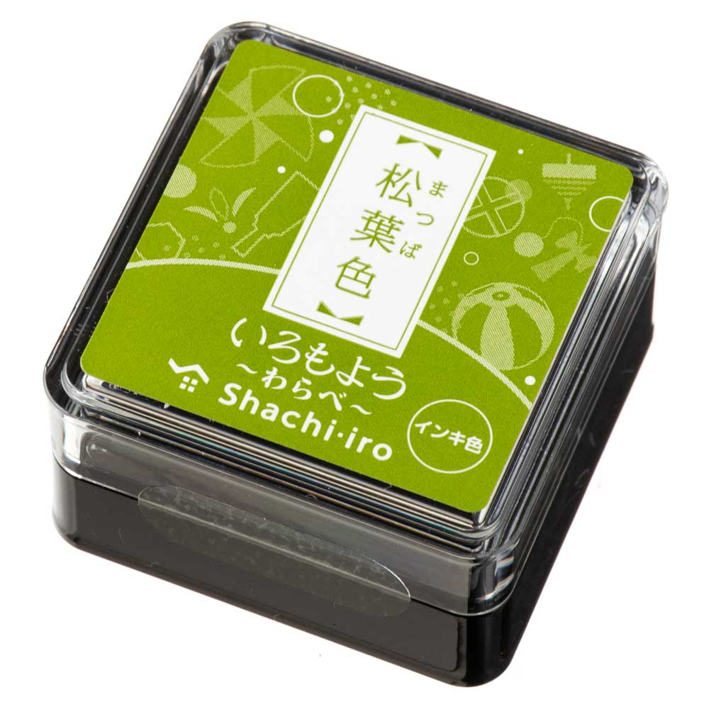 シヤチハタスタンプパッド　いろもよう　わらべ　松葉色(まつばいろ/Dark Yellow Green)　日本の伝統色　ミニサイズインクパッド