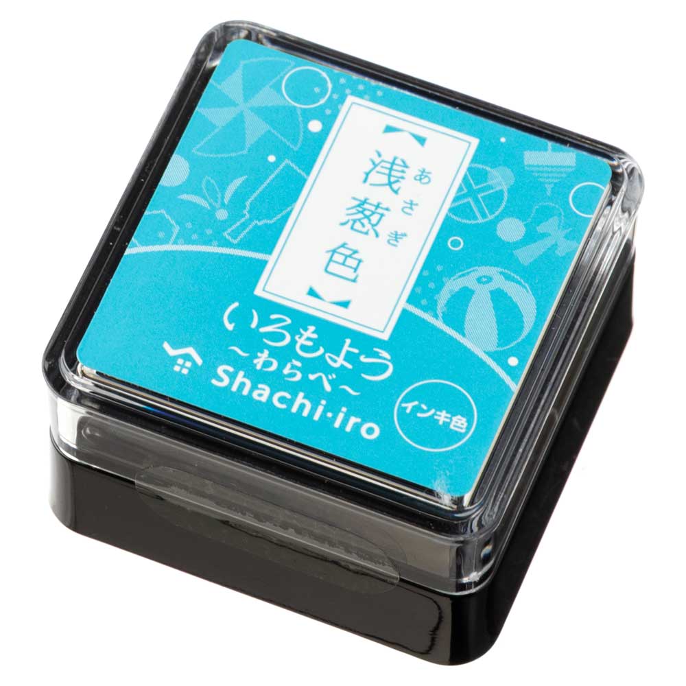 シヤチハタスタンプパッド　いろもよう　わらべ　浅葱色(あさぎいろ/Turquoise)　日本の伝統色　ミニサイズインクパッド