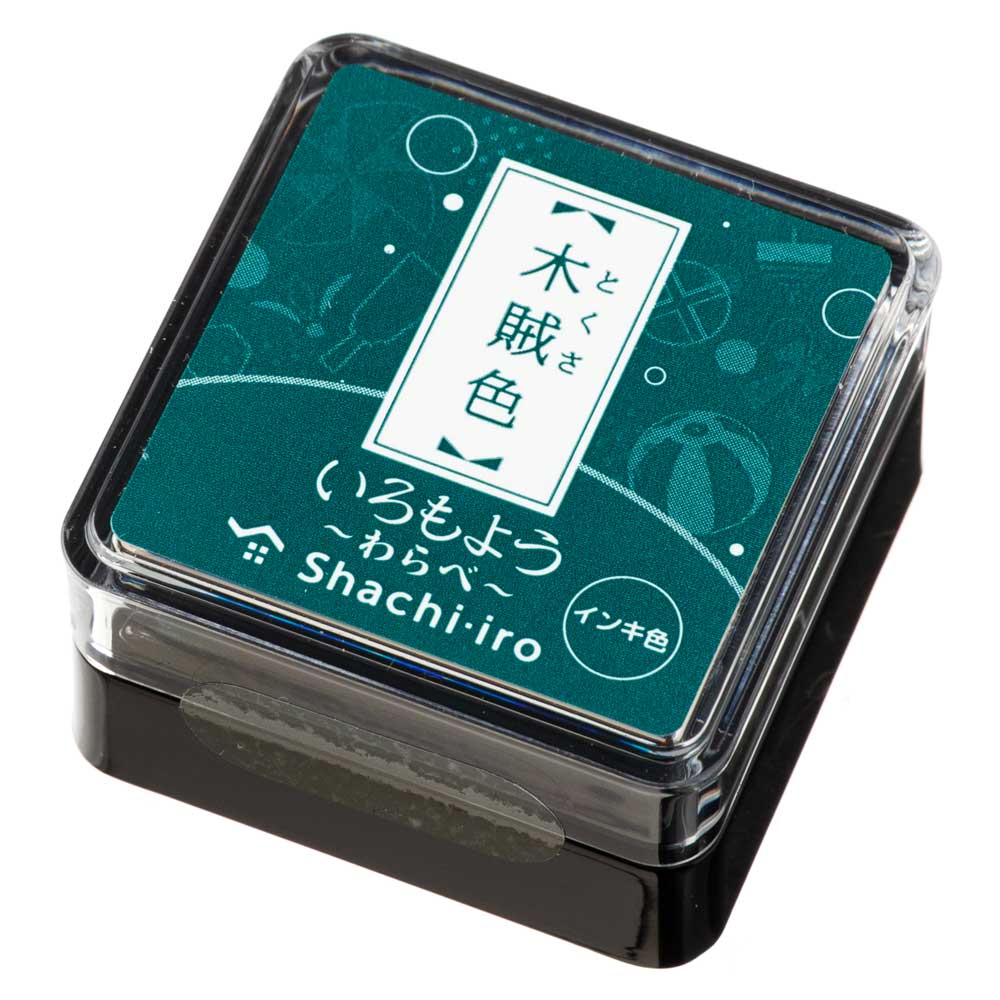 シヤチハタスタンプパッド　いろもよう　わらべ　木賊色(とくさいろ/Dark Green)　日本の伝統色　ミニサイズインクパッド