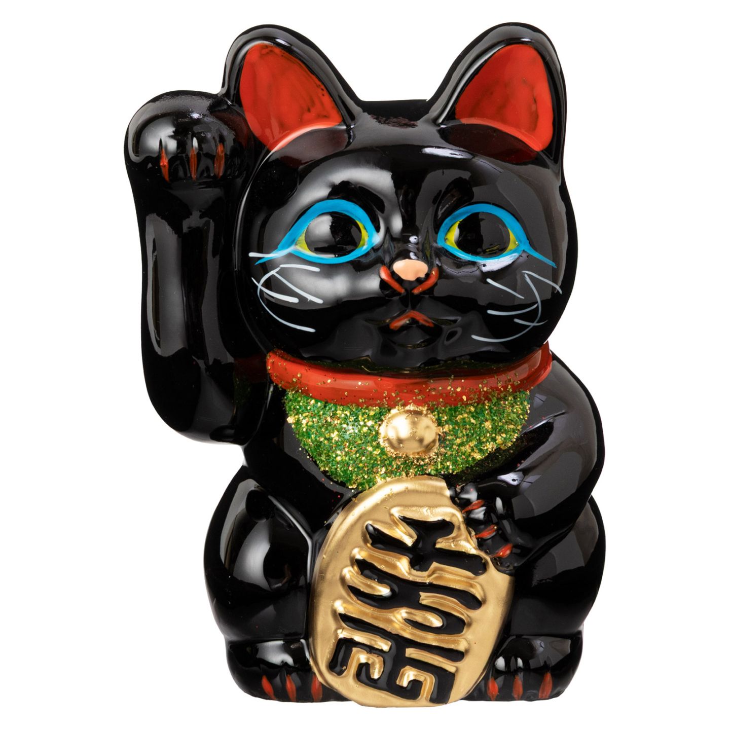 常滑焼　招き猫　4号小判黒猫貯金箱　右手上げ　高さ13cm　開運招福　家運隆盛　商売繁盛　千客万来　愛知県の工芸品