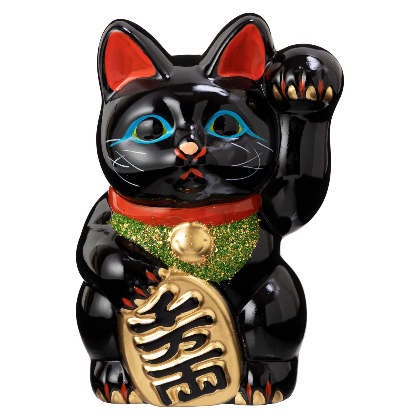 常滑焼　招き猫　5号小判黒猫貯金箱　左手上げ　高さ16cm　開運招福　家運隆盛　商売繁盛　千客万来　愛知県の工芸品