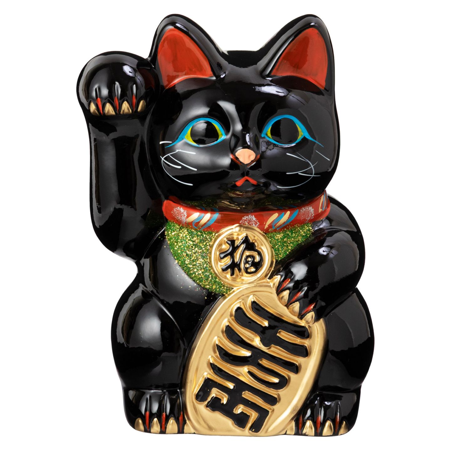 常滑焼　招き猫　7号小判黒猫貯金箱　右手上げ　高さ23cm　開運招福　家運隆盛　商売繁盛　千客万来　愛知県の工芸品