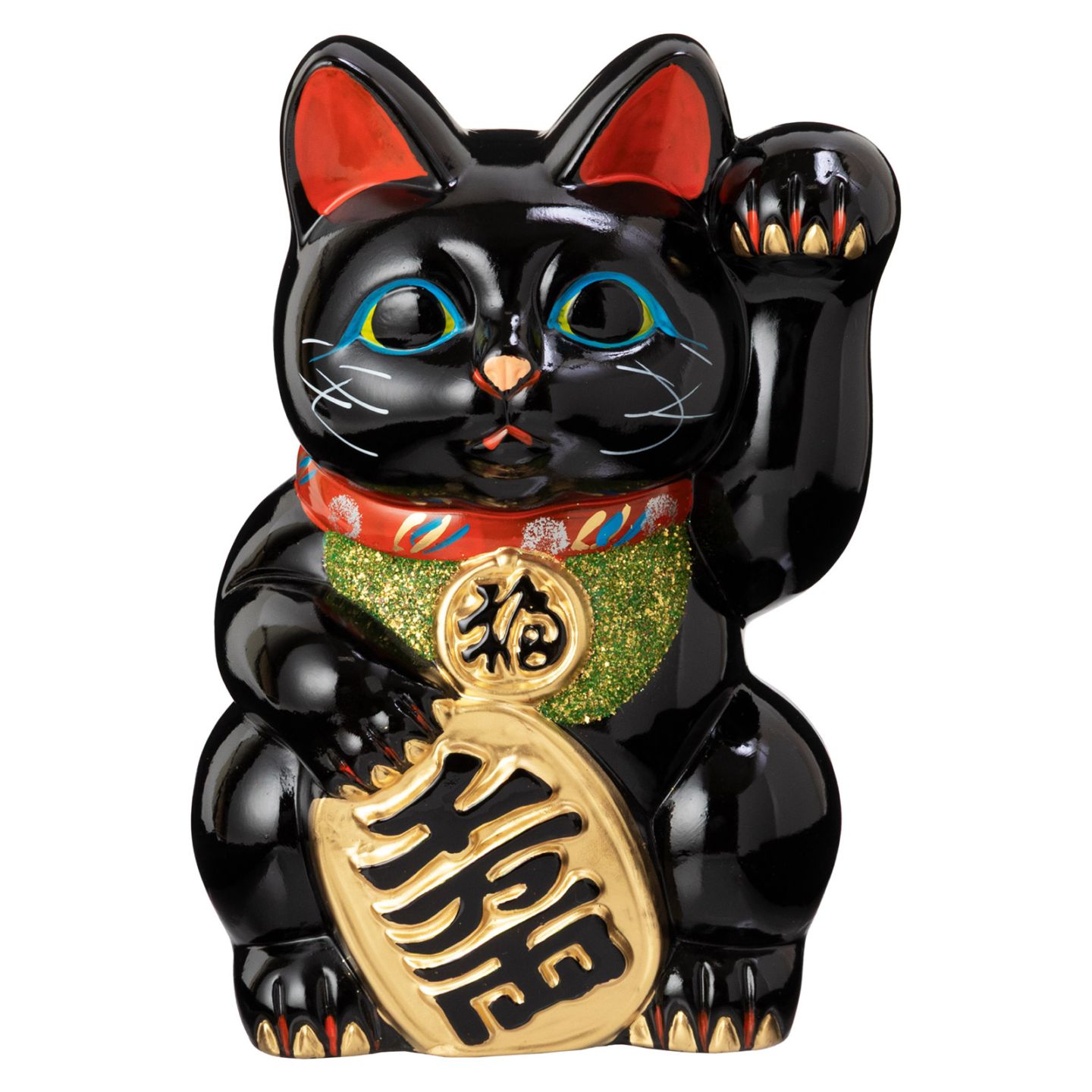 常滑焼　招き猫　7号小判黒猫貯金箱　左手上げ　高さ23cm　開運招福　家運隆盛　商売繁盛　千客万来　愛知県の工芸品