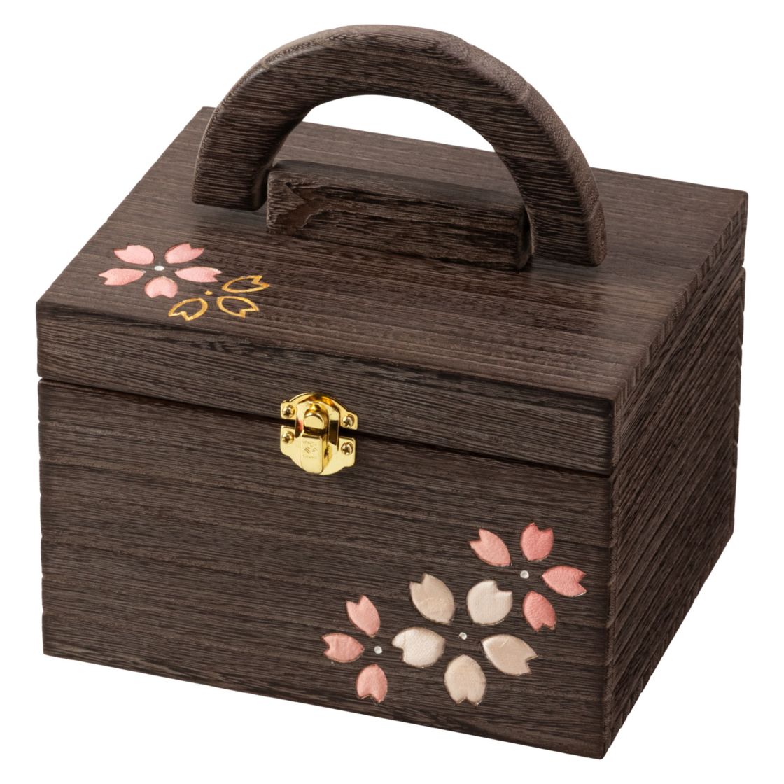 ソーイングボックス・小 (049)　桜　裁縫箱　木目込細工　桐製・時代仕上　箱長の桐工芸品　日本製　東京浅草の木製品