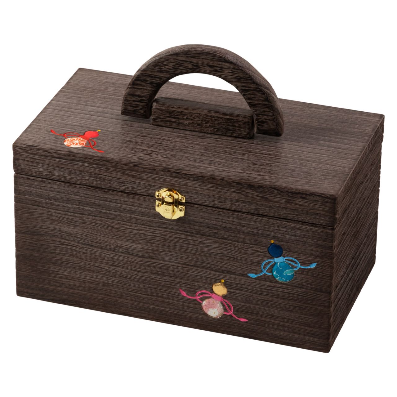 ソーイングボックス・大 (039)　ひょうたん　裁縫箱　木目込細工　桐製・時代仕上　箱長の桐工芸品　日本製　東京浅草の木製品