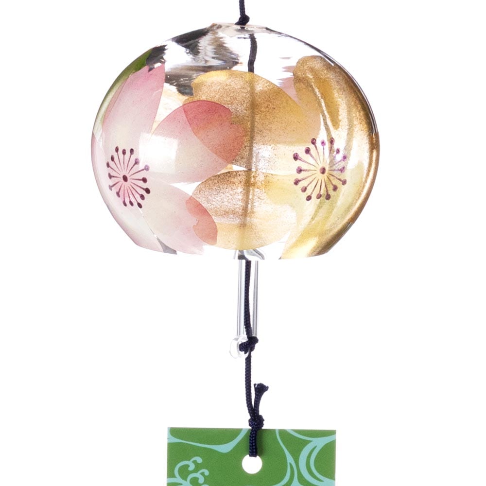 木之本　ぎやまん風鈴　金桜　桜シリーズ　クリスタルガラス　蒔絵を施したハンドクラフト製　和風和柄のウィンドチャイム　日本製