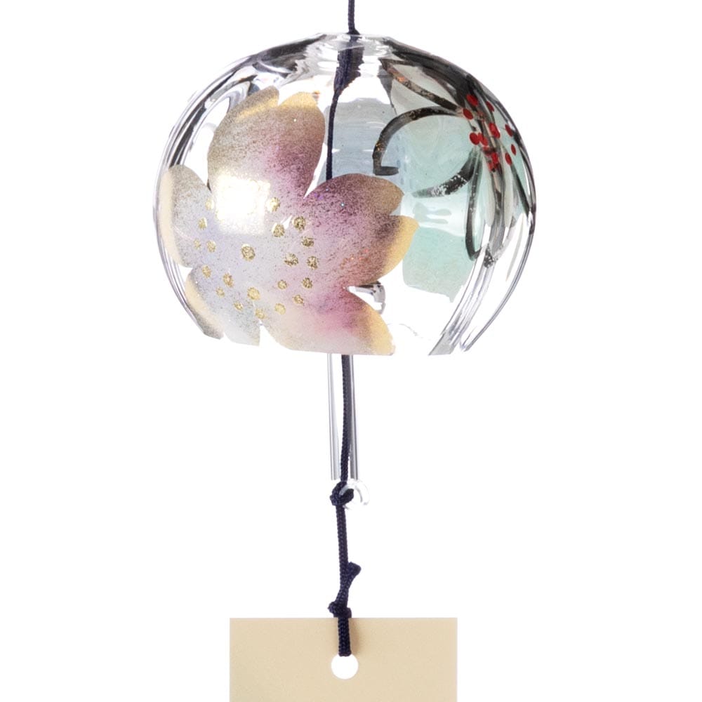 木之本　ぎやまん風鈴　パール　桜シリーズ　クリスタルガラス　蒔絵を施したハンドクラフト製　和風和柄のウィンドチャイム　日本製