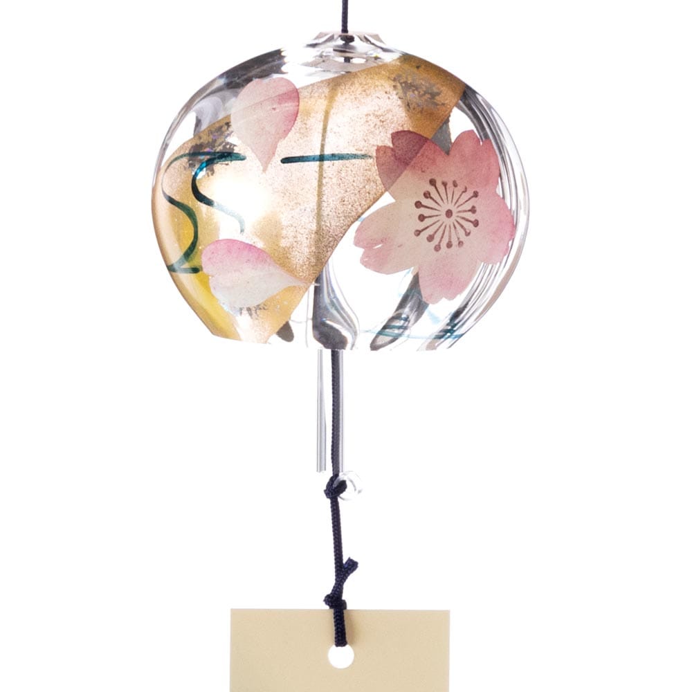 木之本　ぎやまん風鈴　かすみ　桜シリーズ　クリスタルガラス　蒔絵を施したハンドクラフト製　和風和柄のウィンドチャイム　日本製
