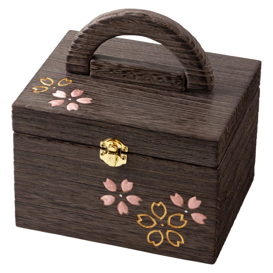 ソーイングボックス・小 (050)　桜　裁縫箱　木目込細工　桐製・時代仕上　箱長の桐工芸品　日本製　東京浅草の木製品