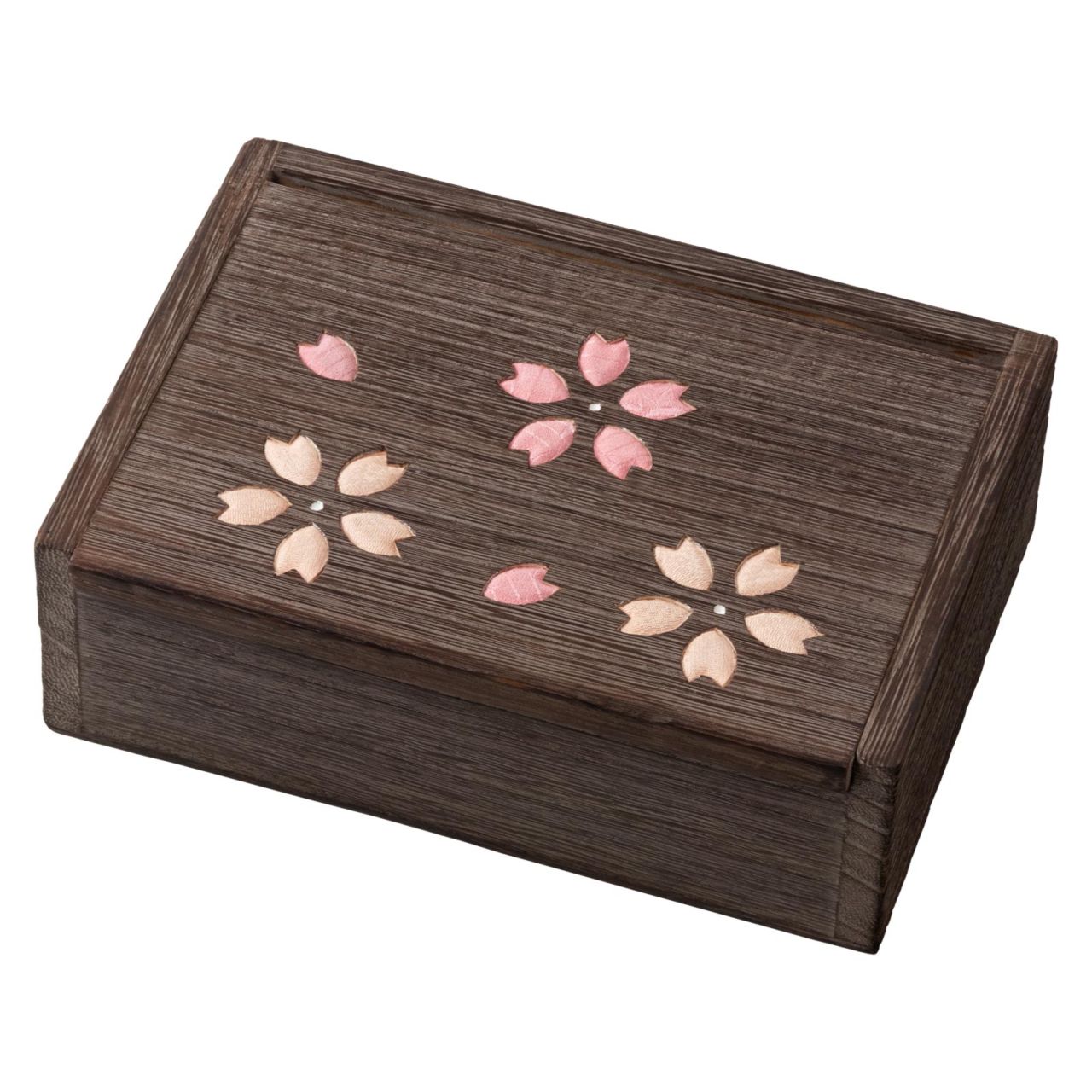 桐の収納箱　アクセサリーケース・大 (035)　桜　木目込細工　桐製・時代仕上　箱長の桐工芸品　日本製　東京浅草の木製品