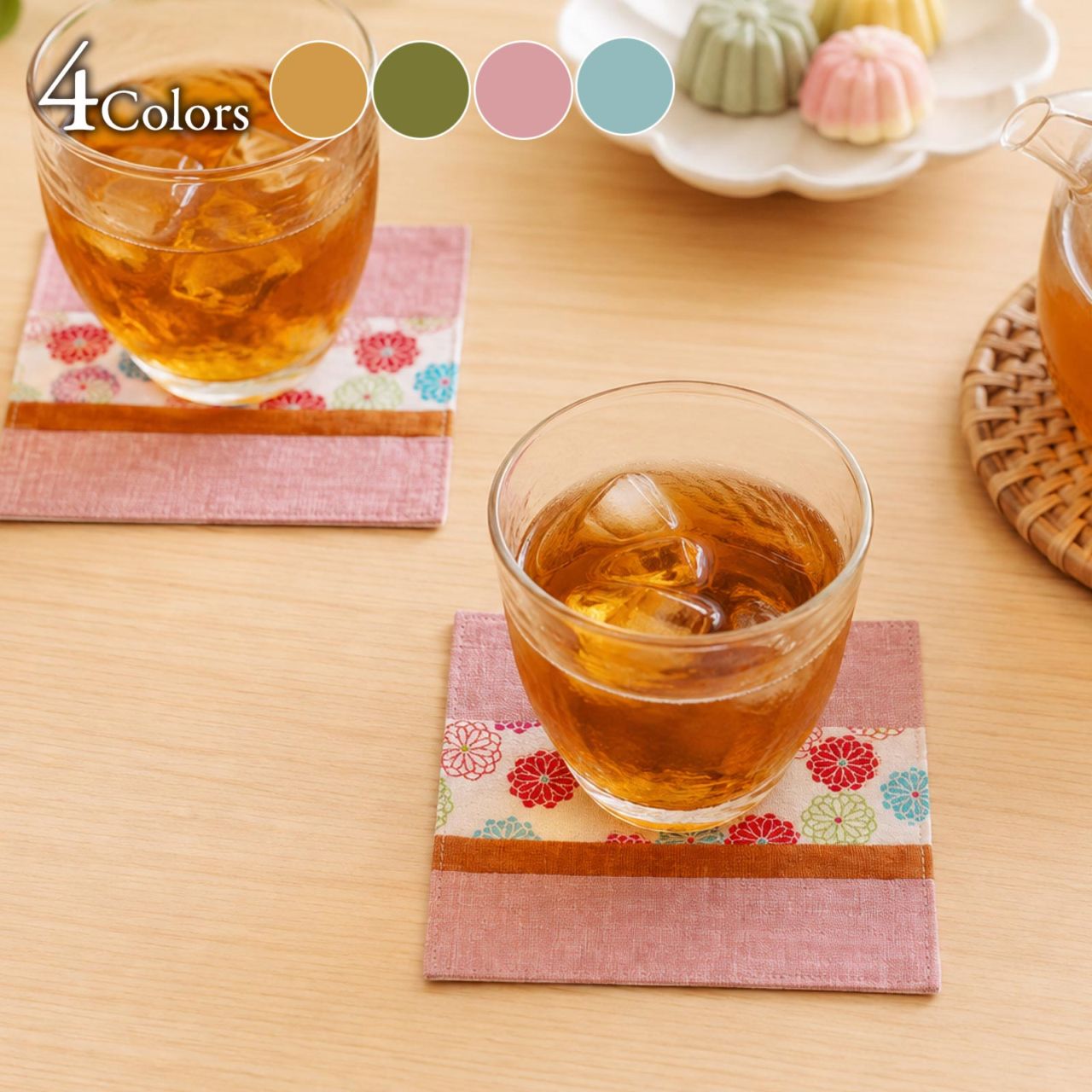 ニッチクリエイト 陽菜（ひな） コースター〈ちりめん生地〉11×11cm｜食卓を彩る、やさしい福岡の布ものがたり