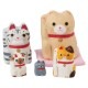 和紙置物　はりこーシカ招き猫（洋）　5匹　Lucky cat made of Japanese paper