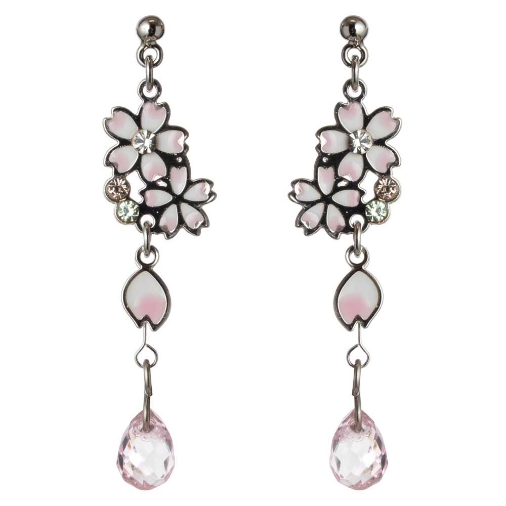 くすみ薔薇ビジュー×さくら花びらチャーム★ピアス/イヤリング 桜×花びら チェーン ピアス イヤリング ピアス（その他） Sakura