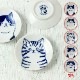 瀬戸焼　染猫いろいろ　8cm皿　猫の豆皿　染付で描いたいろんなタイプの猫　愛知県の工芸品　Seto-yaki Small plate, Aichi craft