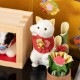 めでたや招き猫　しろ　めでたや　和紙の置物　Japanese paper lucky cat figurine