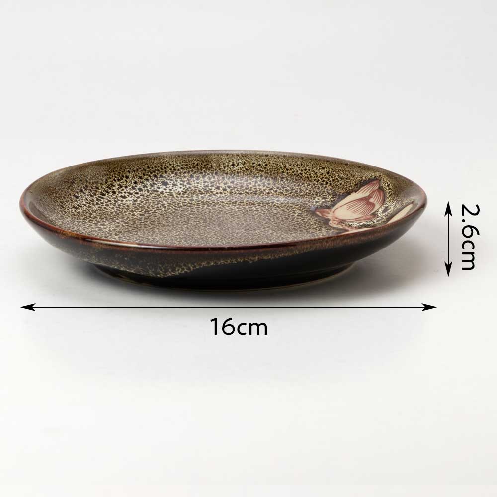 バッチャン焼 中皿 直径16cm ロータス・蓮柄 ベトナムの素朴で温かみの