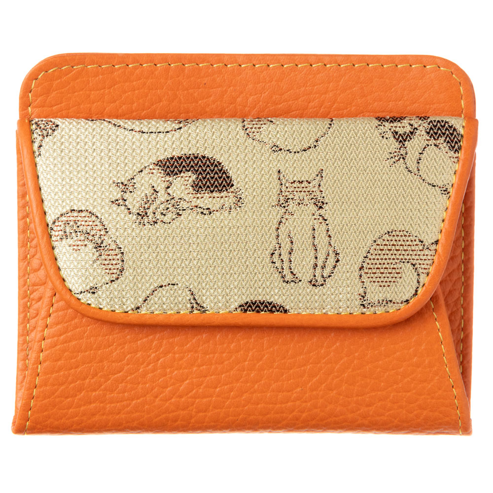 京都 あらいそ ねこ尽くしコインケース 淡黄×オレンジ 西陣織名物裂 Kyoto nishijin Coin purse | こだわりの和雑貨  和敬静寂 オンラインショップ