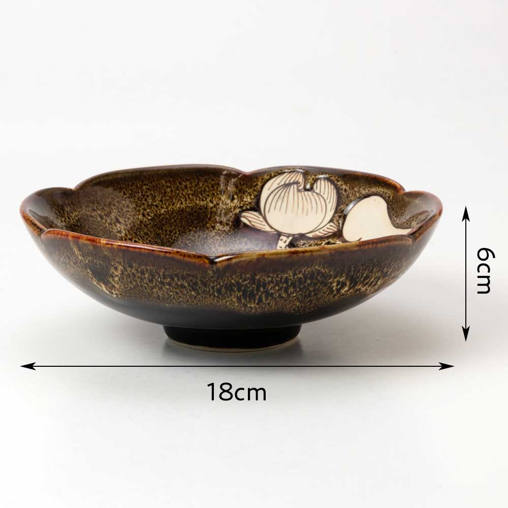 バッチャン焼 中鉢 直径18cm ロータス・蓮柄 ベトナムの素朴で温かみの