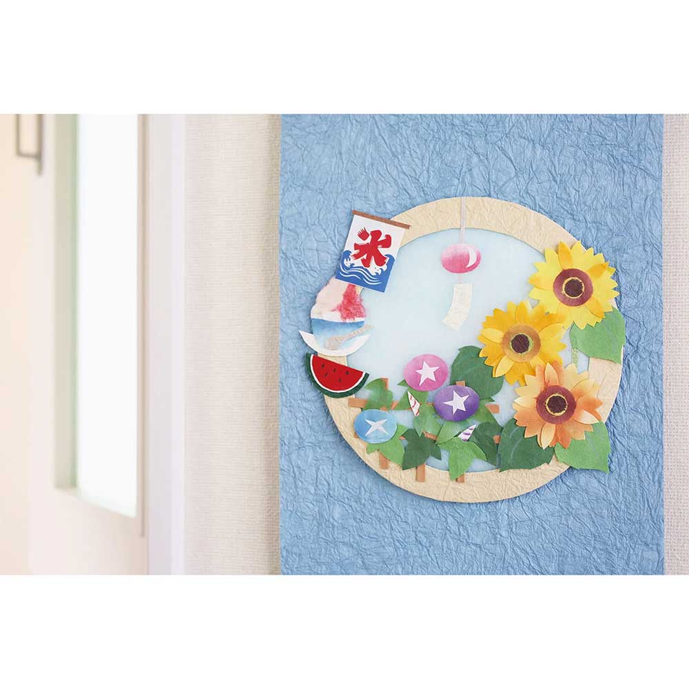 めでたや 季題掛け軸 夏づくし 玄関やお部屋に飾れるコンパクトな和紙タペストリー ひまわり 朝顔 すいか かき氷 Seasonal decoration Japanese paper